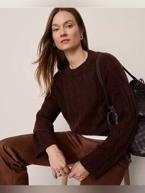 Ann Taylor Women's Chocolate Brown Cable Knit Sweater